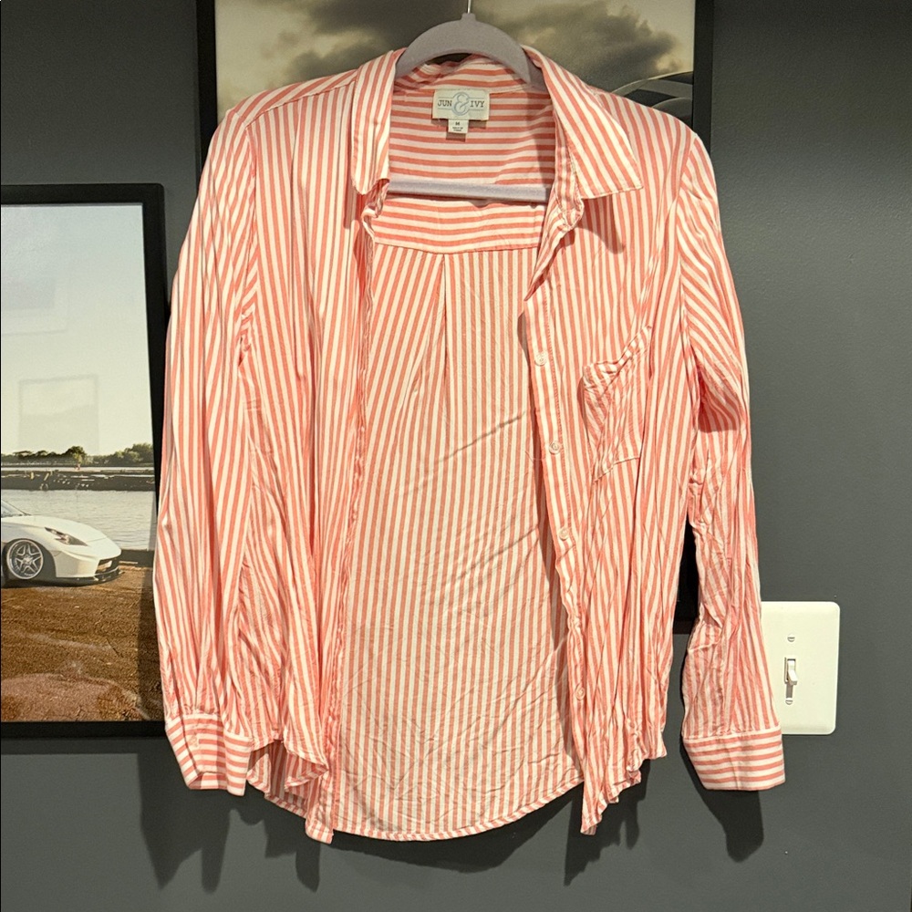 Jun & Ivy Coral Striped Tee